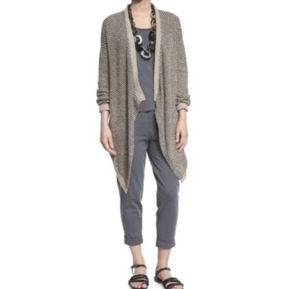 Eileen Fisher Organic Cotton Boucle Stripe Cascading Cardigan Size M Lagenlook